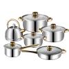 12 Piece Stainless Steel Cookware Set, Kitchen Removable Handle Pots and Pans Set, Frying Pans Saucepans with Lid, Golden Handles for All Stoves (12 pcs/with Kettle) view 1
