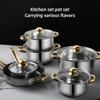 12 Piece Stainless Steel Cookware Set, Kitchen Removable Handle Pots and Pans Set, Frying Pans Saucepans with Lid, Golden Handles for All Stoves (12 pcs/with Kettle) view 2