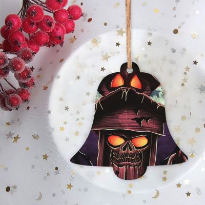 4 PCS Wooden Christmas Ornaments Set Horror Night Wooden Carved Hanging Craft Decorations for Winter Rustic Farmhouse Holiday Xmas Tree Decoration Gift Party Favors