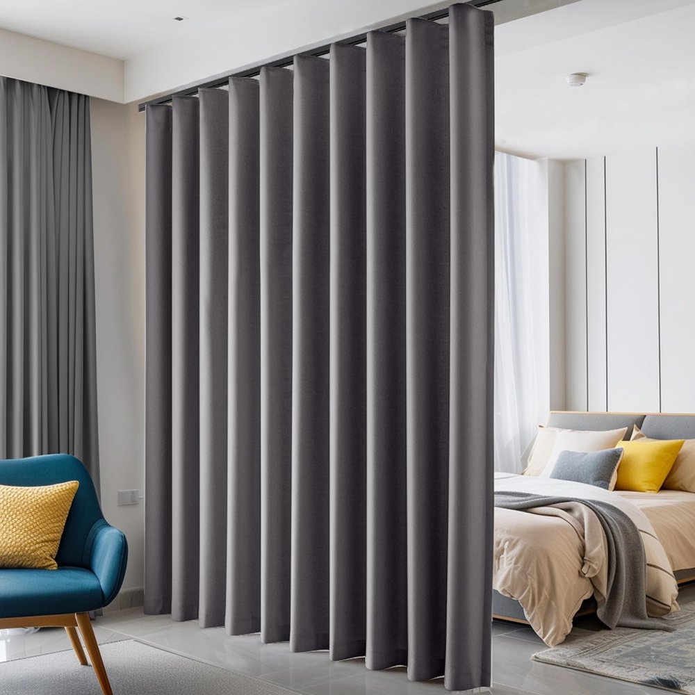 Hoeflife Room Divider Curtains Blackout Floor to Ceiling Curtain with Hook Wall Mount Sliding Door Curtains Ceiling Mount Extra Wide Curtain Wall Divider for Room Separation (Grey, W120 x H84 Inch)