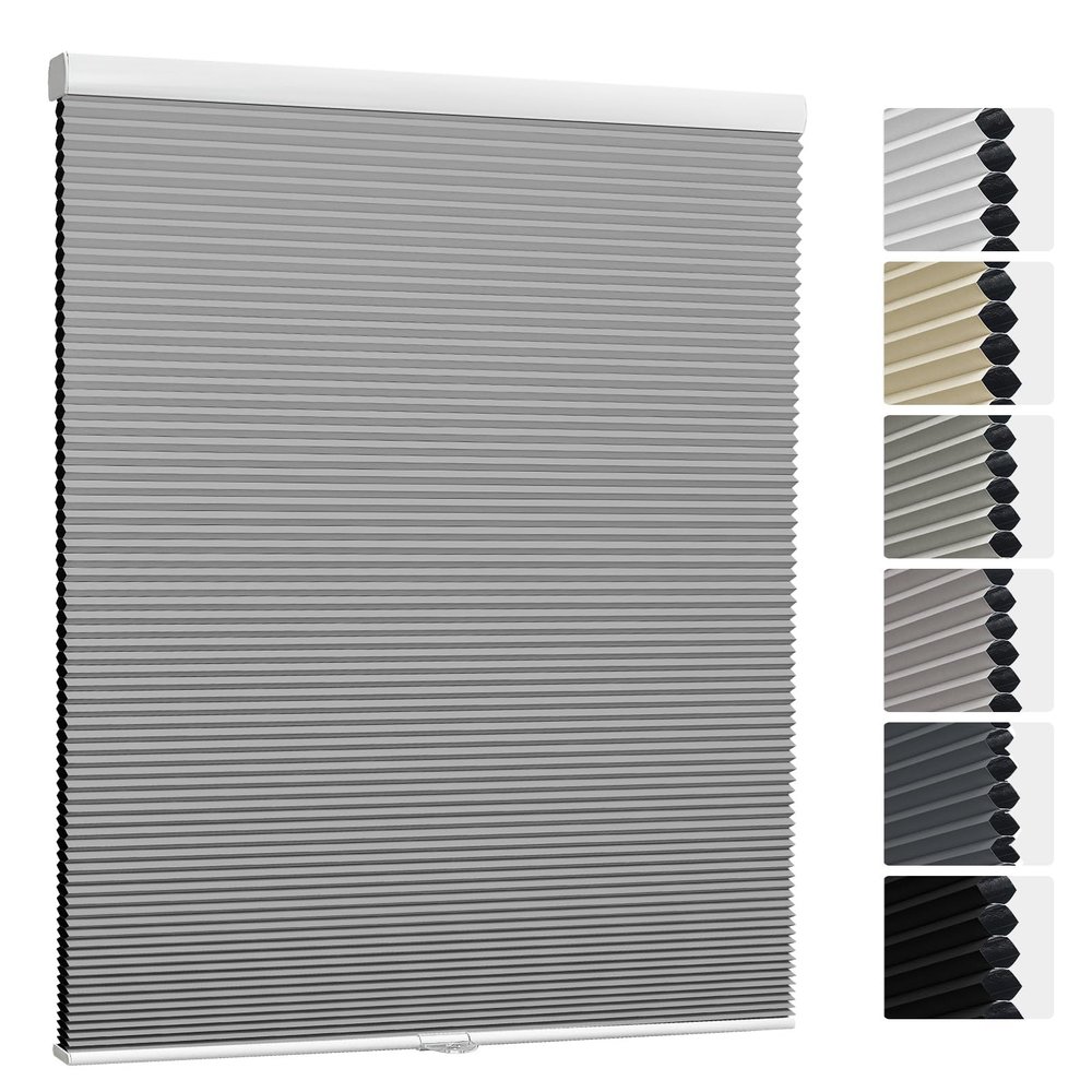 Keego Cellular Shades Cordless Honeycomb Blinds Heat Insulated Custom Size Easy to Install Blackout Blinds for Windows Shades for Bedroom Windows (Light Grey, 67" W x 72" H)