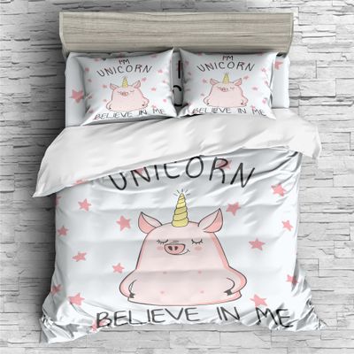 REALIN Moon Universe Unicorn Pig Decoration Bedding Unicorn Pig Duvet Cover Set Girl Boy Kids Bed Sets 2/3/4PCS Quilt Covers/Sheets/Pillow Shams,Twin/Full/Queen/King (C,Queen-228x228cm-3PCS)