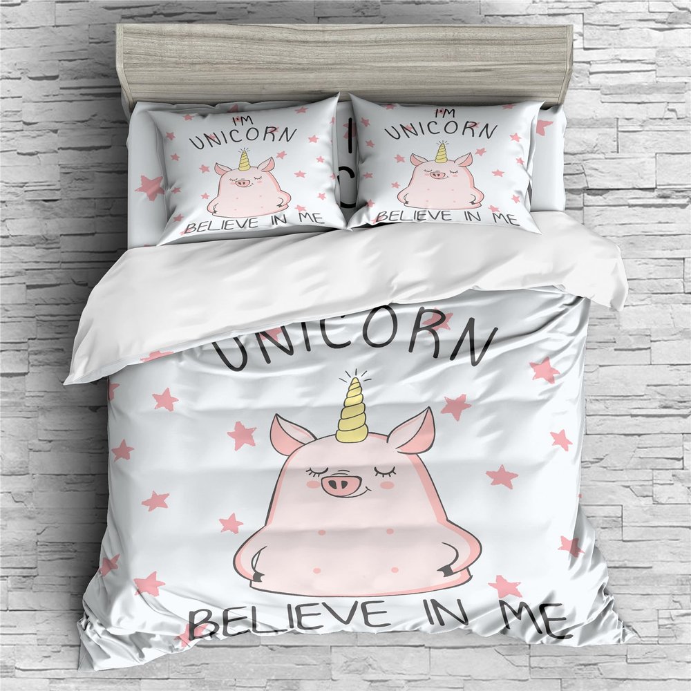 REALIN Moon Universe Unicorn Pig Decoration Bedding Unicorn Pig Duvet Cover Set Girl Boy Kids Bed Sets 2/3/4PCS Quilt Covers/Sheets/Pillow Shams,Twin/Full/Queen/King (C,Queen-228x228cm-3PCS)