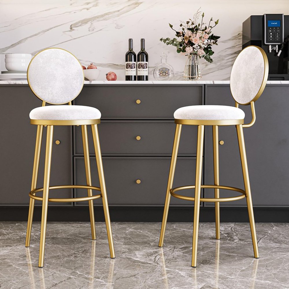 ANram Barstool, Bar Stools Set of 2 Velvet Bar Chairs with Backrest for Breakfast Bar, Counter, Kitchen and Home Barstools