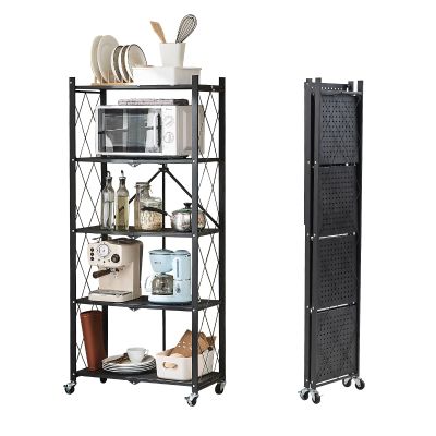 BRIAN & DANY 5-Tier Foldable Storage Shelves with Wheels, Folding Metal Rack Shelving Unit, Heavy Duty No Assembly Organizer Shelf for Garage, Kitchen, Basement, Pantry, Black