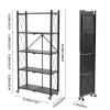 BRIAN & DANY 5-Tier Foldable Storage Shelves with Wheels, Folding Metal Rack Shelving Unit, Heavy Duty No Assembly Organizer Shelf for Garage, Kitchen, Basement, Pantry, Black view 3