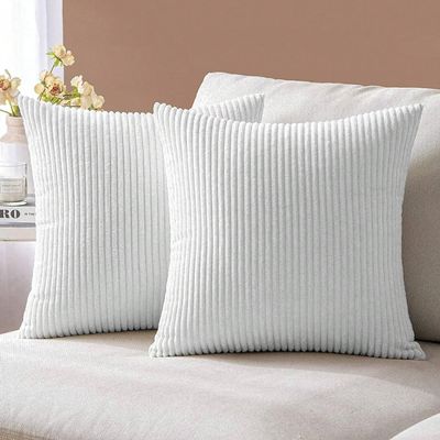 AMAIR 2PCS Solid Decorative Cushion Cover, Striped Throw Pillow Cover,Modern Corduroy Couch Cushion Cover for Home Decor, Pillow Insert Not Include (White,50x50cm)
