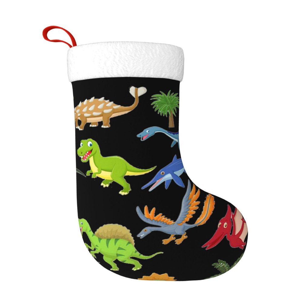 WURTON Christmas Stocking Cartoon Dinosaur Images Xmas Stocking for Party Decor Family Holiday Hanging Stocking