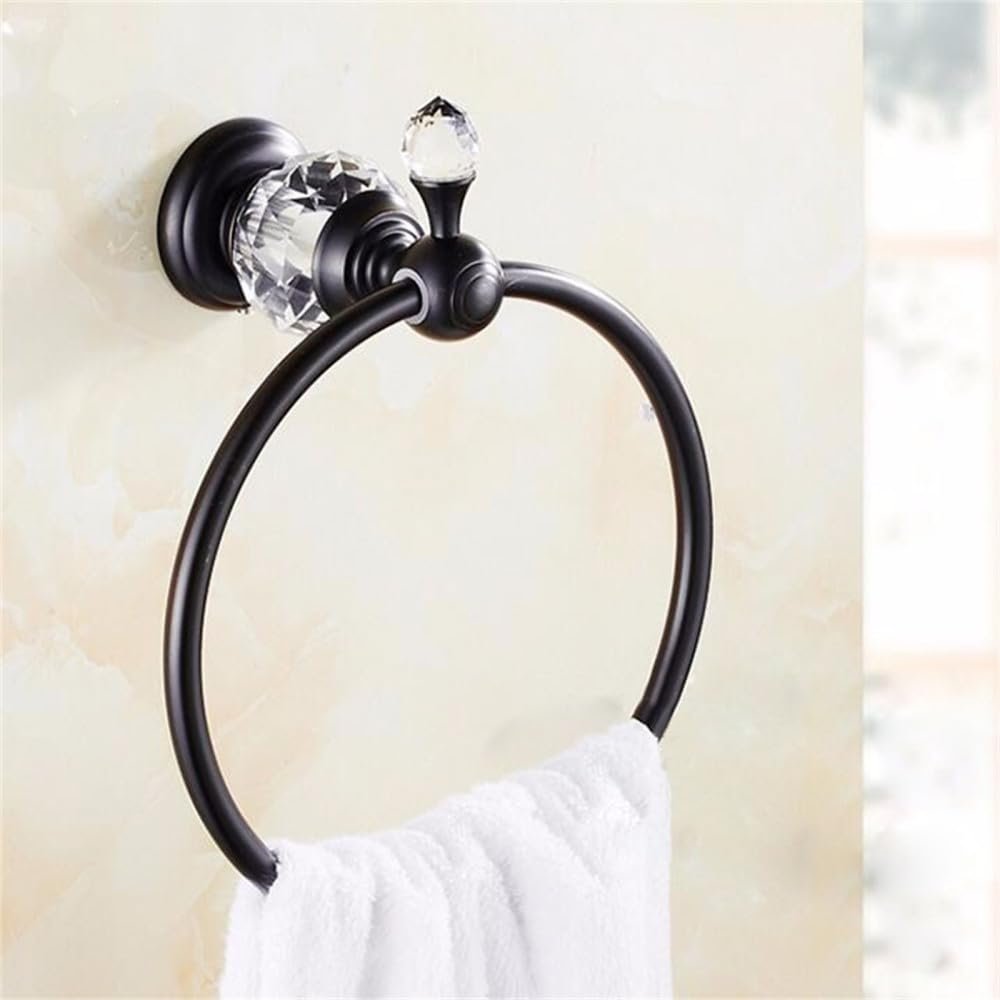 GROWBY Bathroom Hardware Set Crystal and Brass Towel Rack Paper Holder Towel Bar Corner Shelf Toilet Brush Holder Bathroom Accessories,Towel Ring