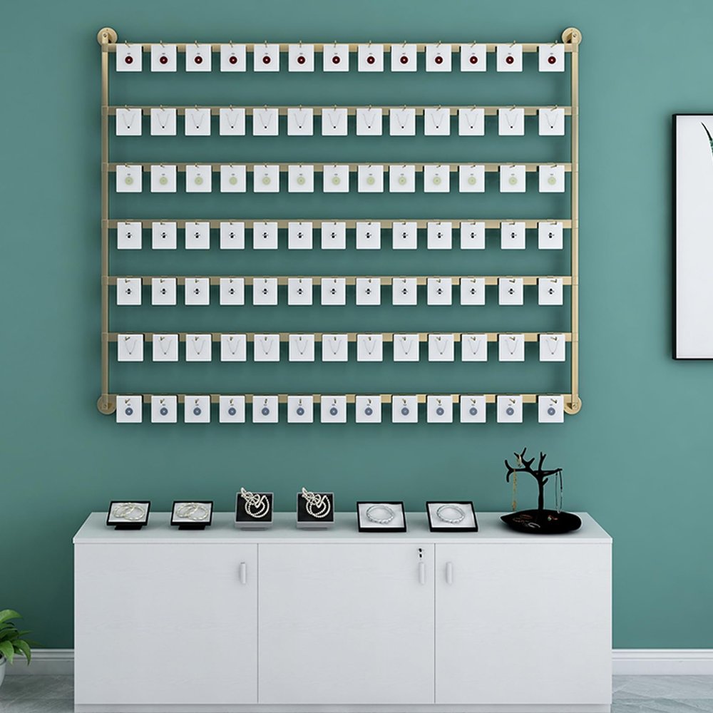 AETVRNI Metal Hanging Jewelry Display Rack/Organizer -5-Tiers Earring Display-Jewelry Display Stand-Jewelry Holder Organizer-Keychain Display-Metal Storage Shelves,Gold,L100xH80cm45 Hooks