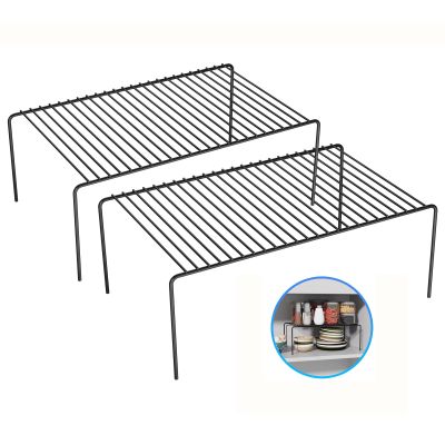 DPZM Large(15.7 x 9.4 inch)Black Cabinet Storage Shelf Rack Set of 2, Rustproof Metal Wire Kitchen Counter Organizers and Storage, Spice Organization for Cabinet, Plate, Dish, Pantry, Bathroom, Fridge