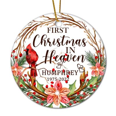 DOREENABE Customizable Christmas Memorial Ornament Christmas in Heaven Red Birds Bauble Xmas Holiday Remembrance Keepsake Christmas Tree Decor Gift Tag 3-Inch