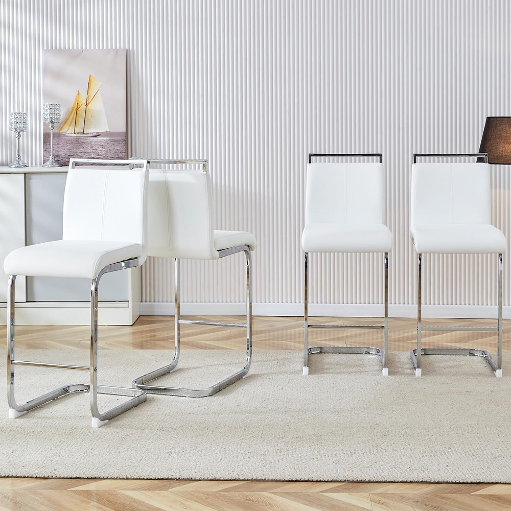 25in Counter Height Bar Stool Set of 4 PU Leather Bar Chair with Back Kitchen Island Stools with Cushion for Dining Room Living Room Pub Restaurant White