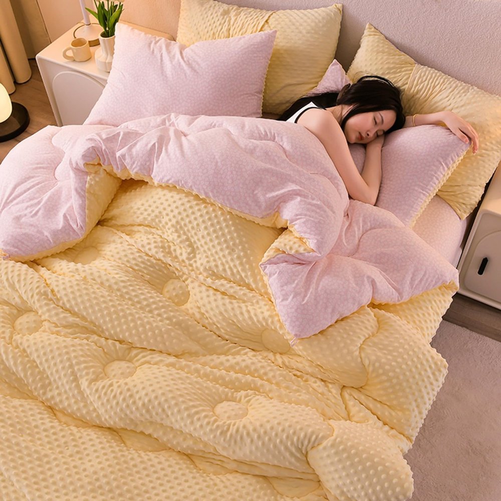 XHCTNN Winter Quilt Full Size, Warm Double Sided Design Fluffy Breathable Comforter Core Bean Velvet Quilt Cotton Fleece Blanket(G,200 * 230cm/4.0kg)