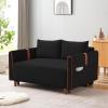 Deolme 3 in 1 Convertible Sleeper Sofa Couch Bed, Velvet Loveseat Sofa with Hidden Stoarge Box & Side Pockets, Comfy Pull Out Bed for Living Room, Bedroom, Office (Black) view 3