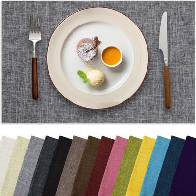 Aironment Placemats Set of 4, Bilayer Thickened Linen Place Mats Heat Resistant Machine Washable Wrinkle Free Carefully Selected Polyester Mats for Kitchen/Dining/Coffee Table (Light Grey)