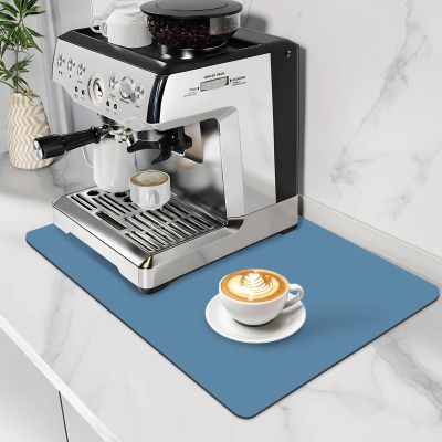 Blue Coffee Maker Mats, 19x12" Absorbent Hide Stain Bar Mat with Non-Slip Rubber Backed, Large Dish Drying Mat for Kitchen Counter, Easy Clean Quick Drying-Mat for Coffee Machine Dish Rack