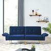 78" Italian Velvet Futon Sofa Bed, Convertible Sleeper Loveseat Couch with Folded Armrests and Storage Bags for Living Room and Small Space, Navy 280g Velvet view 3