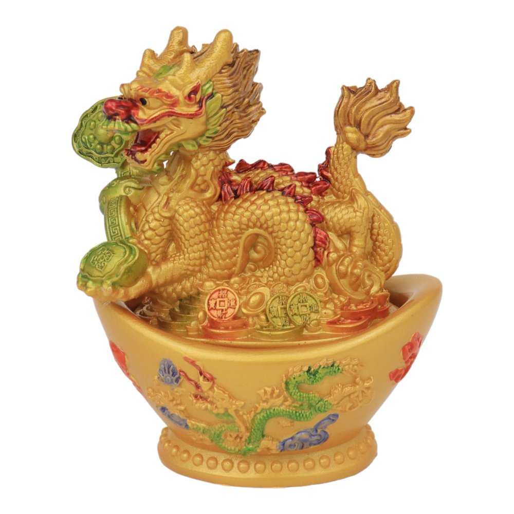 Feng Shui Import 5 Inch Colorful Chinese Dragon on Big Ingot