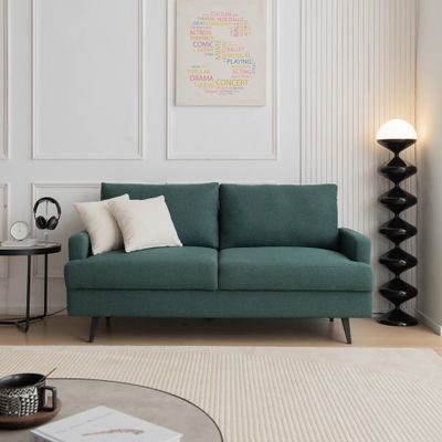 64" W Fabric Upholstered Love seat with Metal Legs/High Resilience Sponge Couch for Living Room, Bedroom, Apartment,Emerald
