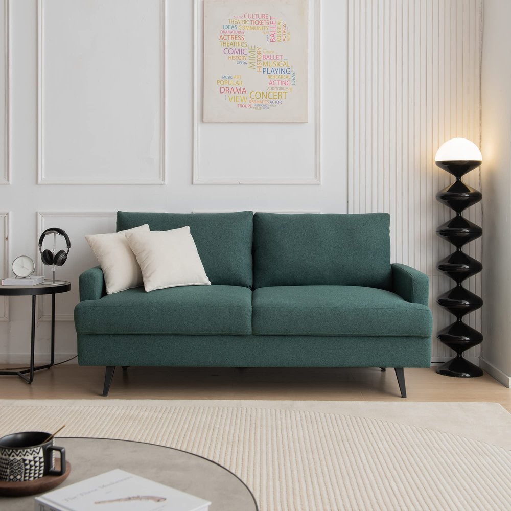 64" W Fabric Upholstered Love seat with Metal Legs/High Resilience Sponge Couch for Living Room, Bedroom, Apartment,Emerald