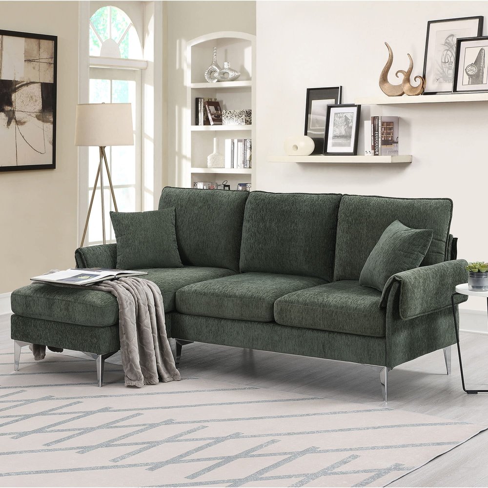 84" Convertible Sectional Sofa, Modern Chenille L-Shaped Sofa Couch with Reversible Chaise Lounge, Fit for Living Room, Apartment(2 Pillows)