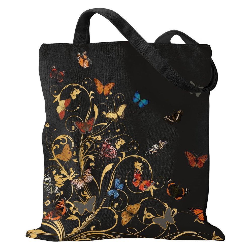 Miss Adola Aesthetic Canvas Tote Bag for Women - Vine Butterflies Reusable Tote Shoulder Bag Cute Funny Casual Sturdy Cloth Cotton Bag for Vacation, Shopping, Grocery, Work, Gym