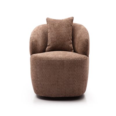 360 Swivel Mid Century Modern Curved Sofa, 1-Seat Cloud Couch Boucle Sofa Fabric Couch for Living Room, Bedroom, Office Brown