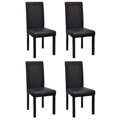 GOLINPEILO Outdoor Wooden Frame and Artificial Leather Dining Chairs with Thickly Padded Seat and Backrest, Side Chair for Dining Room and Kitchen 4 pcs Black Faux Leather, -48