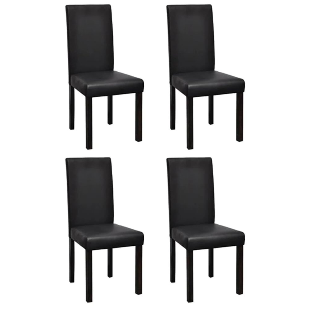 GOLINPEILO Outdoor Wooden Frame and Artificial Leather Dining Chairs with Thickly Padded Seat and Backrest, Side Chair for Dining Room and Kitchen 4 pcs Black Faux Leather, -48