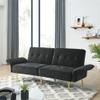 78" Italian Velvet Futon Sofa Bed, Convertible Sleeper Loveseat Couch with Folded Armrests and Storage Bags for Living Room and Small Space, Black 280g Velvet view 1