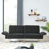 78" Italian Velvet Futon Sofa Bed, Convertible Sleeper Loveseat Couch with Folded Armrests and Storage Bags for Living Room and Small Space, Black 280g Velvet view 2