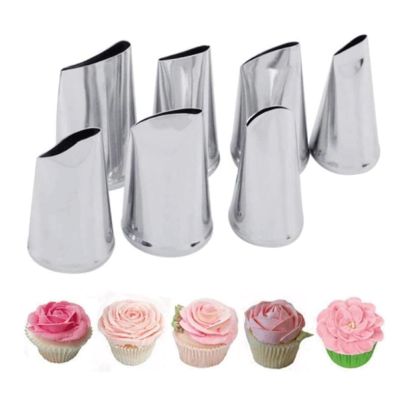 Cake Piping Tips Pastry Nozzle 7 Pcs Stainless Steel Cake Decorating Tips Set Cream Icing Piping Fondant Rose Pastry Tools Piping Tips Set Portable