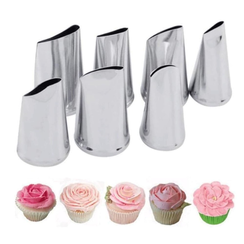 Cake Piping Tips Pastry Nozzle 7 Pcs Stainless Steel Cake Decorating Tips Set Cream Icing Piping Fondant Rose Pastry Tools Piping Tips Set Portable