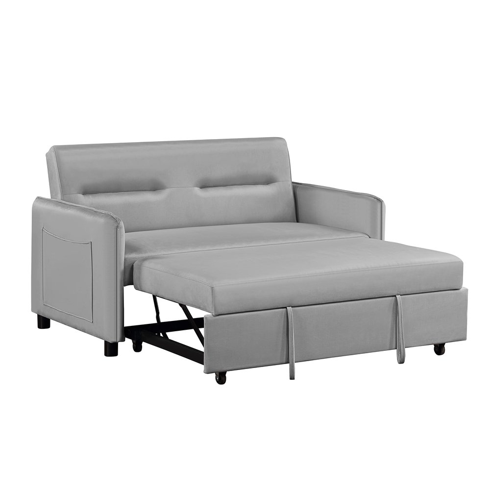 Twins Sofa Bed with 2 Beige Pillow Daybed, Gray Velvet