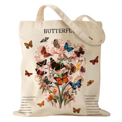 Miss Adola Aesthetic Canvas Tote Bag for Women - Elegant Butterfly Reusable Tote Shoulder Bag Cute Funny Casual Sturdy Cloth Cotton Bag for Vacation, Shopping, Grocery, Work, Gym