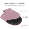 1 Pair Short Oven Mitts - Silicone Kitchen Oven Gloves High Heat Resistant 500, Mini Oven Mits with Non-Slip Grip Surfaces and Hanging Loop for BBQ, Baking, Cooking and Grilling (Pink) view 3