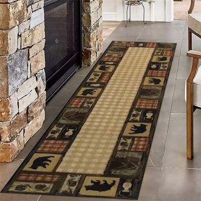 SOJAWA Rustic Cabin Country Long Hallway Rug Runners, 2x8ft, Vintage Animal Bear Print Runner for Entryway, Durable Soft Non Slip Hallway Carpet, Fade Resistant Low Pile Throw Rug for Indoor Entry