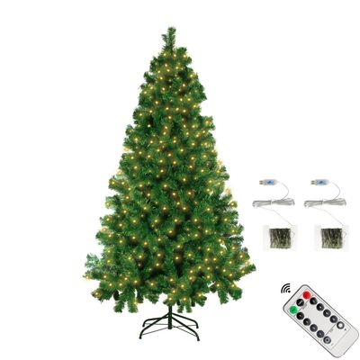6Ft Artificial Christmas Tree with USB String Lights & Remote & Timer, 240 LED 8 Lighting Modes 850 Branches Tips Metal Base Stand- Detachable Fake Christmas Tree Holiday Christmas Party Decorations