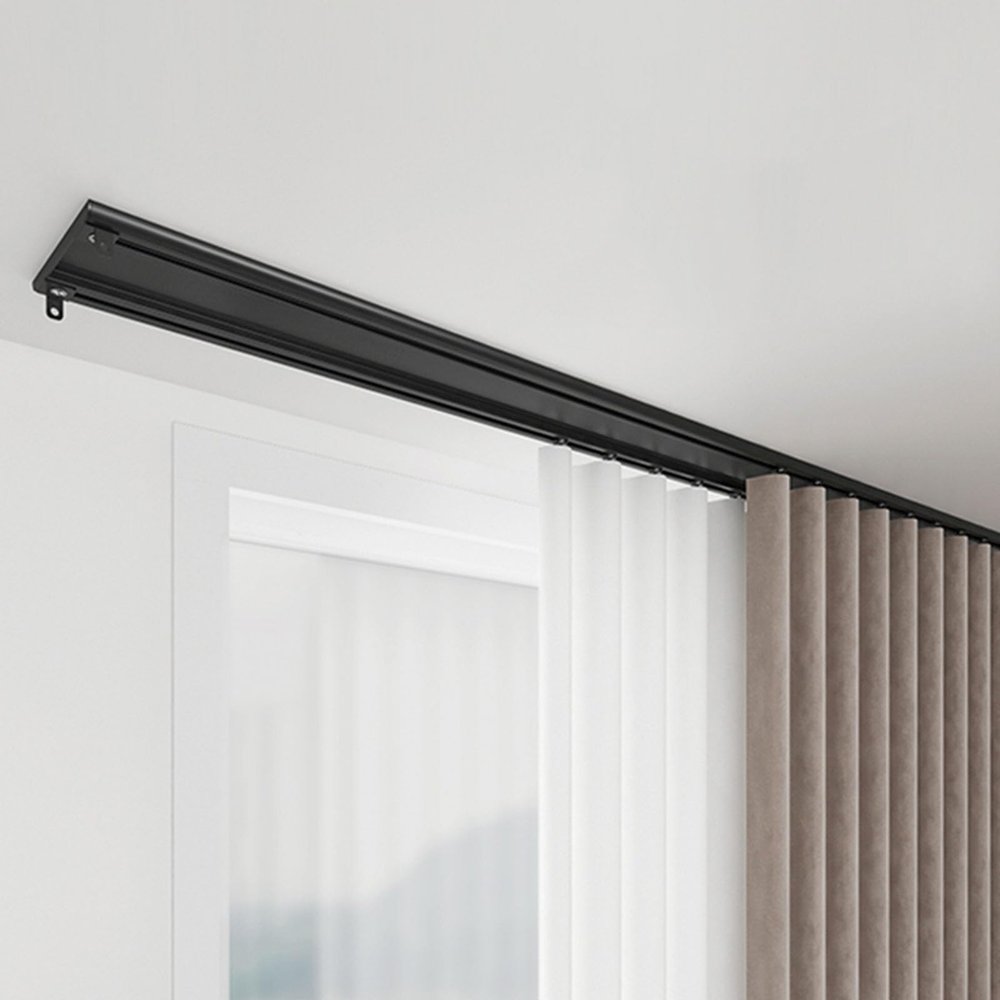 Black Curtain Rails Ceiling Mount, Medical/Rv/Blackout/Shower Drapes Conjoined Double Track With Pulleys for Hanging Grommet And Pinch Pleated Curtains, Room Divider Treatment Rods ( Size : 4.9ft/1.5m