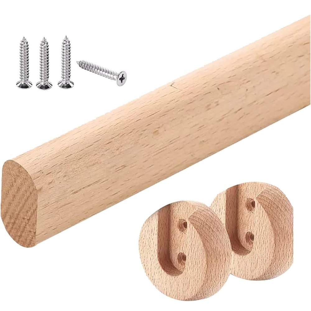 HDYZJQ Wood Closet Rods for Hanging Clothes, Hanger Rod with Flange and Screws, Cuttable Heavy-Duty Garment Bar,18 24 32 48 50 56 inch Long(Beige,36in/91.5cm)
