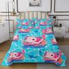 Cartoon Axolotl Kids Bedspread Queen Size,Crab Seahorse Shark Marine Seawater Coverlet Set,Boys Girls Adults Room Decor,Gamepad Gamer Fashion Quilted Coverlet,Blue Pink Bedding Quilt,2 Pillowcases view 2