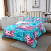 Cartoon Axolotl Kids Bedspread Queen Size,Crab Seahorse Shark Marine Seawater Coverlet Set,Boys Girls Adults Room Decor,Gamepad Gamer Fashion Quilted Coverlet,Blue Pink Bedding Quilt,2 Pillowcases view 3