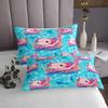 Cartoon Axolotl Kids Bedspread Queen Size,Crab Seahorse Shark Marine Seawater Coverlet Set,Boys Girls Adults Room Decor,Gamepad Gamer Fashion Quilted Coverlet,Blue Pink Bedding Quilt,2 Pillowcases view 4