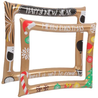 LUOZZY 2pcs Happy New Year Photo Booth Frame Inflatable Selfie Photo Props PVC Photo Frame Layout Props for 2025 New Year Christmas Party