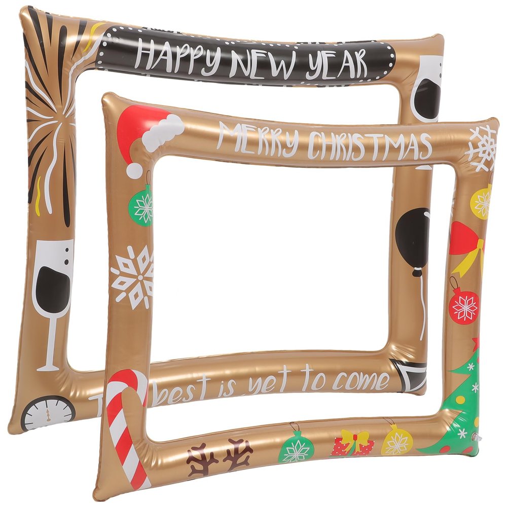 LUOZZY 2pcs Happy New Year Photo Booth Frame Inflatable Selfie Photo Props PVC Photo Frame Layout Props for 2025 New Year Christmas Party