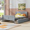 Full Size Platform Bed with 4 Drawers, Solid Wood Platform Bed Frame with Streamlined Headboard and Footboard for Kids Teens Adults (Gray/Full) view 1