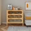 Bamboo 3 Drawer Cabinet, Buffet Sideboard Storage Cabinet, Buffet Server Console Table, for Dining Room, Living Room, Kitchen, Hallway view 1