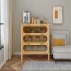 Bamboo 3 Drawer Cabinet, Buffet Sideboard Storage Cabinet, Buffet Server Console Table, for Dining Room, Living Room, Kitchen, Hallway view 3