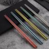 Pure Titanium Chopsticks Biophilic Metal Chopsticks Reusable Dishwasher safe Premium Japanese Korean Chopstick for Eating 5 Pairs Gift Set 5 Colors Heavy Metal Free. (5 pairs blue) view 3